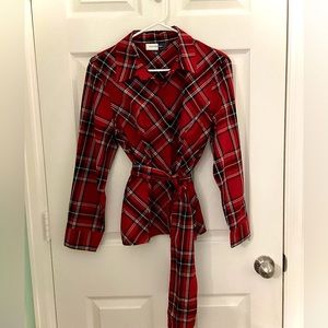 Jones Wear Studio Plaid Shirt W/ Tie Band